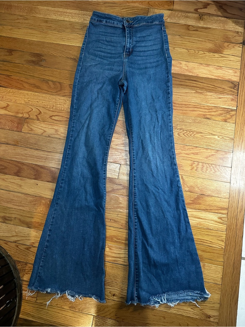 Cello High Rise Flare Jeans Stretch Raw Hem Medium Wash Bamboo Size 5
